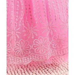 Babyhug Sleeveless Embroidered Party Frock with Sequins Detailing & Floral Applique - Light Pink