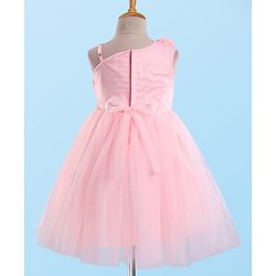 Babyhug Sleeveless Mesh Flared Party Frock  With Floral Corsage - Pink