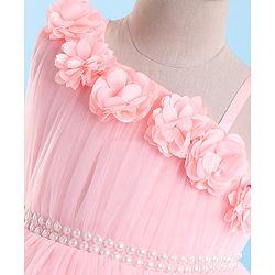 Babyhug Sleeveless Mesh Flared Party Frock  With Floral Corsage - Pink