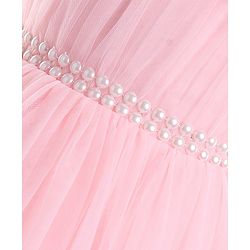Babyhug Sleeveless Mesh Flared Party Frock  With Floral Corsage - Pink