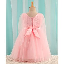 Babyhug Sleeveless Mesh Party Dress With Floral Corsage - Peach