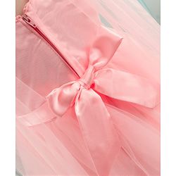 Babyhug Sleeveless Mesh Party Dress With Floral Corsage - Peach