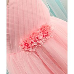 Babyhug Sleeveless Mesh Party Dress With Floral Corsage - Peach