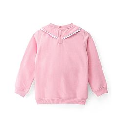 Babyhug Cotton Knit Full Sleeves Lace Peter-Pan Collar Sweatshirt with Fur Bear Detailing - Pink