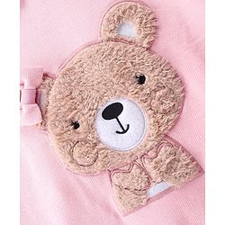 Babyhug Cotton Knit Full Sleeves Lace Peter-Pan Collar Sweatshirt with Fur Bear Detailing - Pink