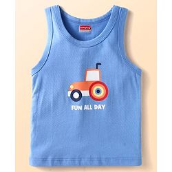 Babyhug 100% Cotton Knit Sleeveless Sando Tractors Print Pack of 3 - Multicolour