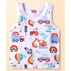 Babyhug 100% Cotton Knit Sleeveless Sando Tractors Print Pack of 3 - Multicolour