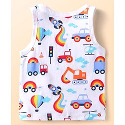 Babyhug 100% Cotton Knit Sleeveless Sando Tractors Print Pack of 3 - Multicolour