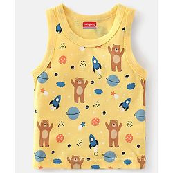 Babyhug 100% Cotton Knit Sleeveless Bear Print Sando Pack of 3 - Multicolour