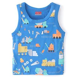 Babyhug 100% Cotton Knit Sleeveless Sando Vehicles Print Pack of 3 - Multicolour