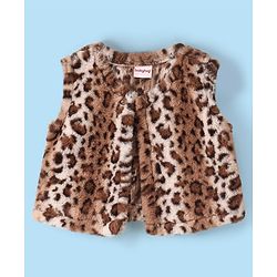 Babyhug Woven Full Sleeves Lace Frock with Leopard Design Shrug - White & Brown