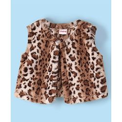 Babyhug Woven Full Sleeves Lace Frock with Leopard Design Shrug - White & Brown