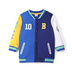 Babyhug Cotton Knit Full Sleeves Bomber Style Sweatjacket With Text Graphics - Navy Blue
