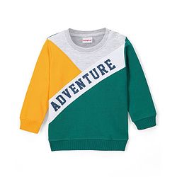 Babyhug Cotton Knit Full Sleeves Cut & Sew Sweatshirt With Text Graphics - Green & Yellow