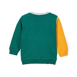 Babyhug Cotton Knit Full Sleeves Cut & Sew Sweatshirt With Text Graphics - Green & Yellow