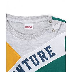 Babyhug Cotton Knit Full Sleeves Cut & Sew Sweatshirt With Text Graphics - Green & Yellow