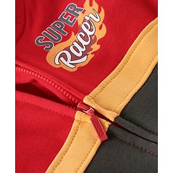 Babyhug Full Sleeves Super Racer Printed Sweatjacket with Zipper & Hood - Red