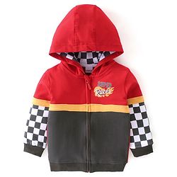 Babyhug Full Sleeves Super Racer Printed Sweatjacket with Zipper & Hood - Red