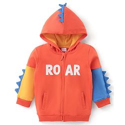 Babyhug Cotton Knit Full Sleeves Woven Sweatjacket Dino Design - Orange