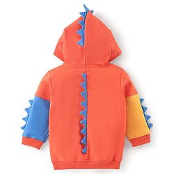 Babyhug Cotton Knit Full Sleeves Woven Sweatjacket Dino Design - Orange