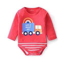 Babyhug 100% Cotton Full Sleeves Onesies With Truck Print - Red