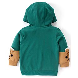 Babyhug Full Sleeves Sweatjacket with Zipper Hood & Fur Detailing on Sleeves - Dark Green