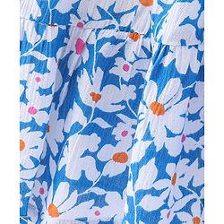 Babyhug Woven Crinkled Rayon Half Sleeves Frock With Lace Detailing Floral Print - Blue