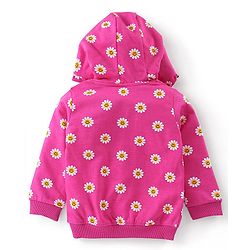 Babyhug 100% Cotton Knit to Knit Full Sleeves Hooded T-Shirt and Lounge Pant Floral Print - Fuchisa
