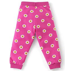 Babyhug 100% Cotton Knit to Knit Full Sleeves Hooded T-Shirt and Lounge Pant Floral Print - Fuchisa
