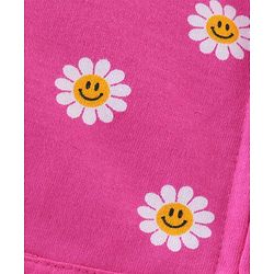 Babyhug 100% Cotton Knit to Knit Full Sleeves Hooded T-Shirt and Lounge Pant Floral Print - Fuchisa