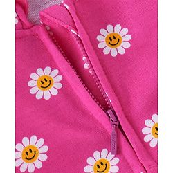 Babyhug 100% Cotton Knit to Knit Full Sleeves Hooded T-Shirt and Lounge Pant Floral Print - Fuchisa