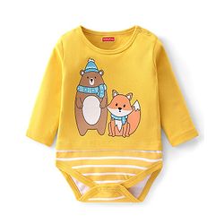 Babyhug 100% Cotton Full Sleeves Onesies Fox Print with Shoulder Snap Buttons - Yellow
