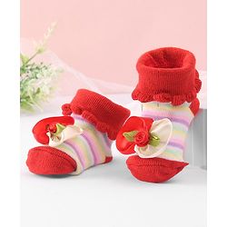 Cute Walk by Babyhug Sock Shoes With Flower Applique - Red