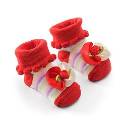 Cute Walk by Babyhug Sock Shoes With Flower Applique - Red