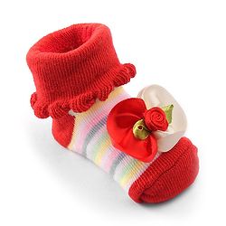 Cute Walk by Babyhug Sock Shoes With Flower Applique - Red