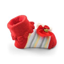 Cute Walk by Babyhug Sock Shoes With Flower Applique - Red