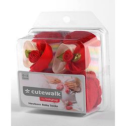 Cute Walk by Babyhug Sock Shoes With Flower Applique - Red