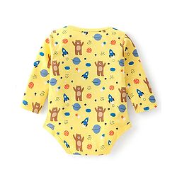 Babyhug 100% Cotton Interlock Knit Full Sleeves Onesie with Cap Bear Print - Yellow