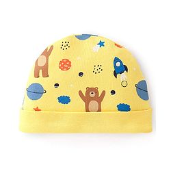 Babyhug 100% Cotton Interlock Knit Full Sleeves Onesie with Cap Bear Print - Yellow