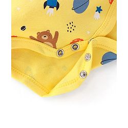 Babyhug 100% Cotton Interlock Knit Full Sleeves Onesie with Cap Bear Print - Yellow