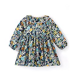 Babyhug Rayon Woven Full Sleeves Floral Printed Frock with Frill Detailing - Navy Blue