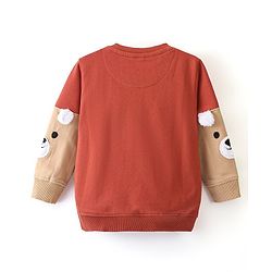 Babyhug Full Sleeves Sweatshirt with Graphics & Fur Detailing - Brown