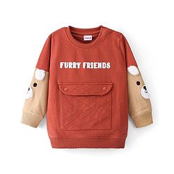 Babyhug Full Sleeves Sweatshirt with Graphics & Fur Detailing - Brown