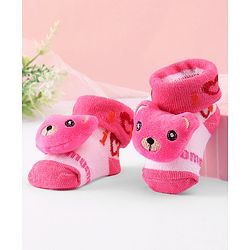 Cute Walk by Babyhug Socks Shoes with Bear Applique - Light Pink