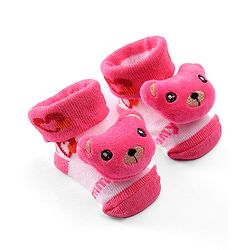Cute Walk by Babyhug Socks Shoes with Bear Applique - Light Pink