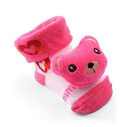 Cute Walk by Babyhug Socks Shoes with Bear Applique - Light Pink