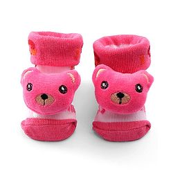 Cute Walk by Babyhug Socks Shoes with Bear Applique - Light Pink