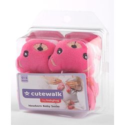 Cute Walk by Babyhug Socks Shoes with Bear Applique - Light Pink