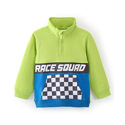 Babyhug Cotton Knit Full Sleeves High Neck Sweatshirt With Graphics- Green & Blue