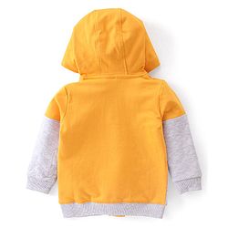 Babyhug Cotton Knit Full Sleeves Hoodie With Quilting Detailing & Text Print - Yellow & Grey